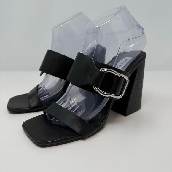 Steve Madden Shoes - Steve Madden Sandals Women's 8.5 Leda Black Croc Embossed Leather Block Heel
